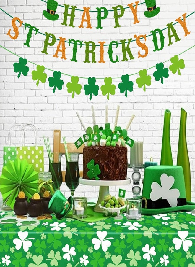 YANMIN St. Patrick's Day Decorations Happy St Patricks Day Banner Green Glitter Saint Patricks Day Banner Shamrock Clover Disposable Tablecloth for Saint Patrick’s Day Decor 54 X 108Inch - Image 4