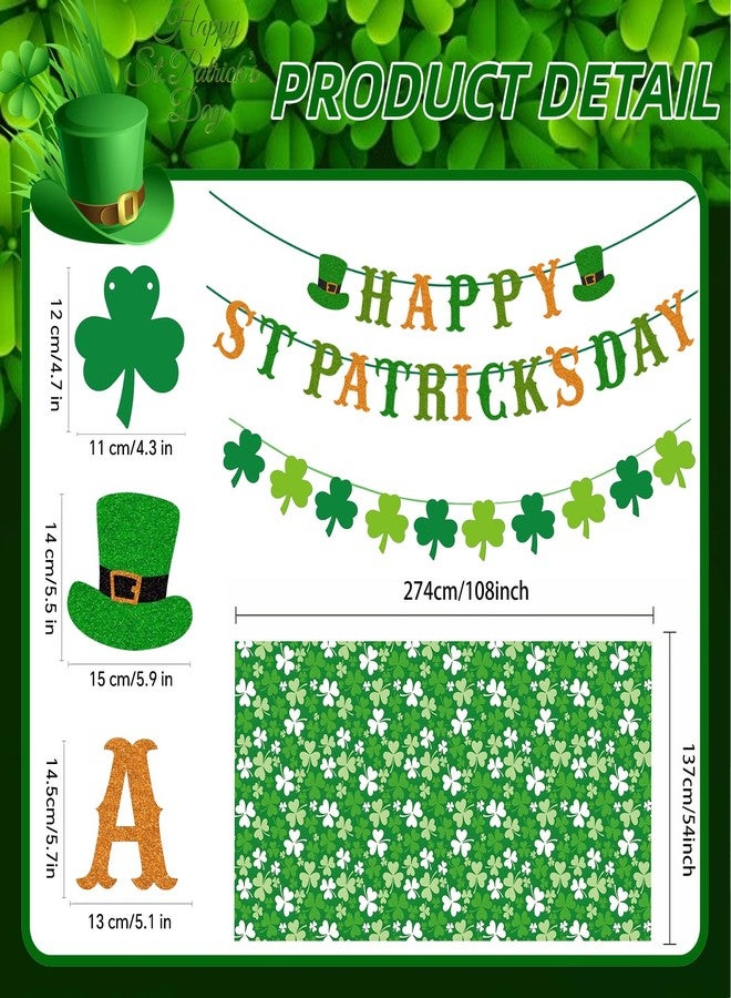 YANMIN St. Patrick's Day Decorations Happy St Patricks Day Banner Green Glitter Saint Patricks Day Banner Shamrock Clover Disposable Tablecloth for Saint Patrick’s Day Decor 54 X 108Inch - Image 2