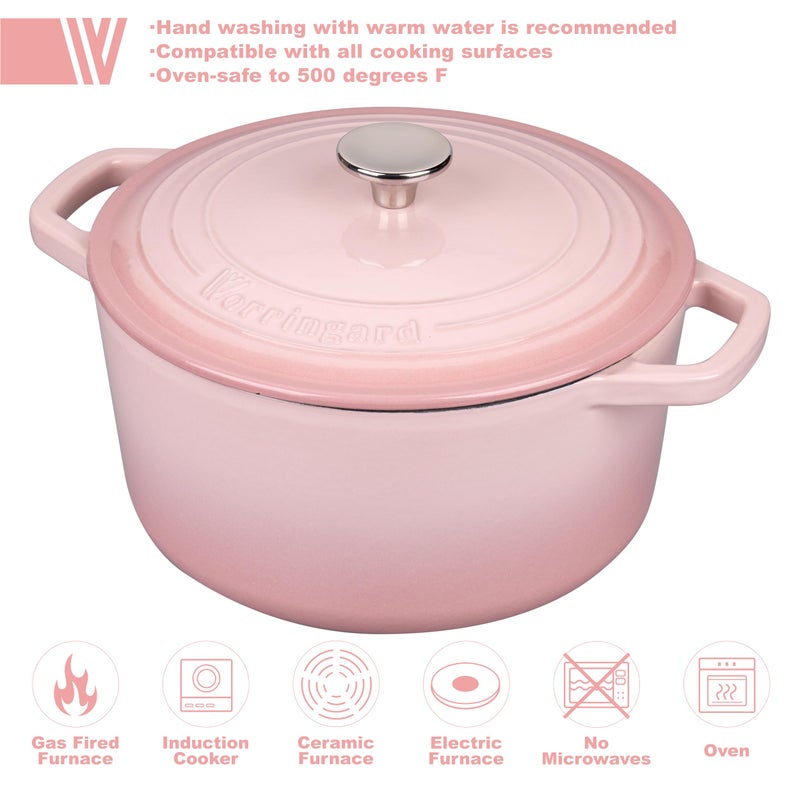 VORRINGARD Enameled Cast Iron Dutch Oven Pot with Lid, for Bread Baking, Round Bread Oven- include Sourdough Bread Baking Supplies Set, 6QT, Pink - Image 3