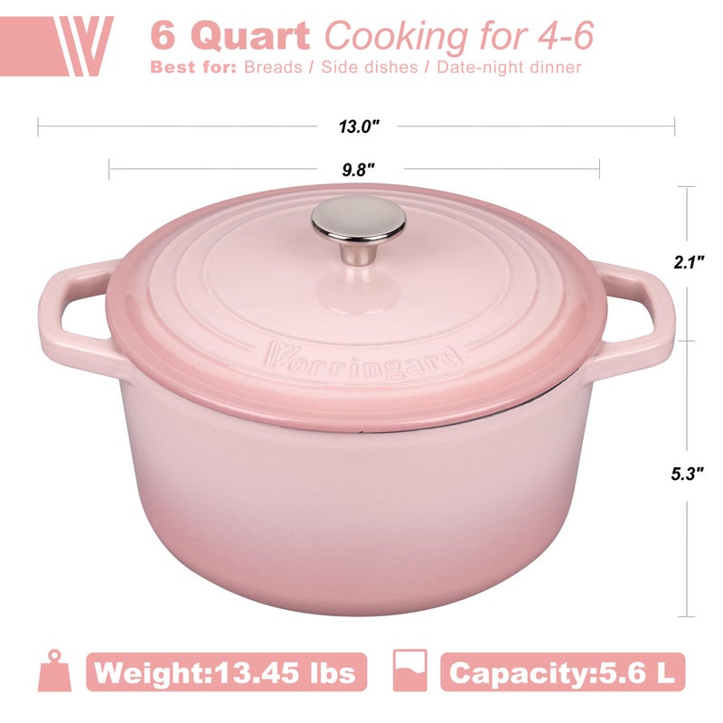 VORRINGARD Enameled Cast Iron Dutch Oven Pot with Lid, for Bread Baking, Round Bread Oven- include Sourdough Bread Baking Supplies Set, 6QT, Pink - Image 2