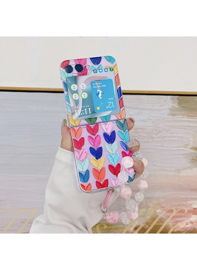 Generic Case for Samsung Galaxy Z Flip 6 Case,Heart Graffiti Pattern Phone Case with Strap Wrist, Slim Case Compatible with Samsung Galaxy Z Flip 6, PC material Anti-Scratch Phone Fashion Cover Women Girls  - Image 1