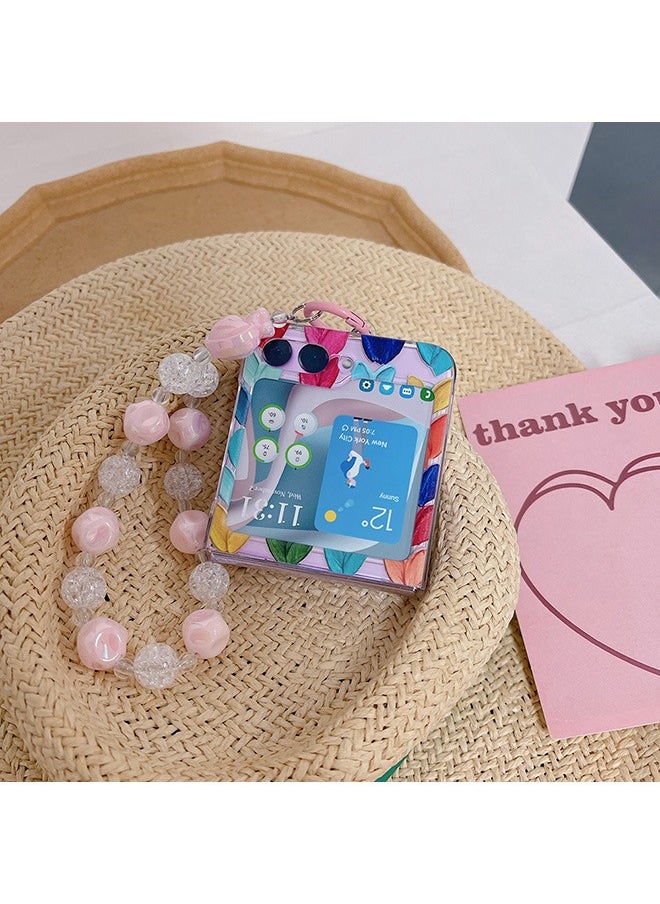 Generic Case for Samsung Galaxy Z Flip 6 Case,Heart Graffiti Pattern Phone Case with Strap Wrist, Slim Case Compatible with Samsung Galaxy Z Flip 6, PC material Anti-Scratch Phone Fashion Cover Women Girls  - Image 2