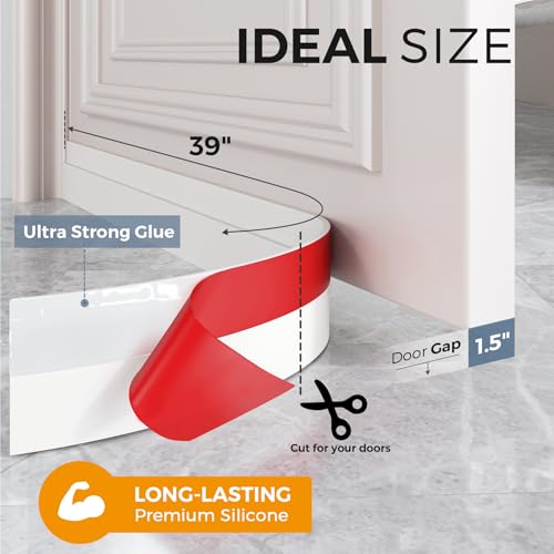 Hojoy 2 Pack Under Door Draft Stopper, Adjustable Door Sweep Anti-Collision Strong Adhesive Weather Stripping Tape Soundproof Draught Stoppers 2" W x 39" L, White - Image 2