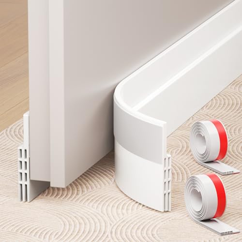 Hojoy 2 Pack Under Door Draft Stopper, Adjustable Door Sweep Anti-Collision Strong Adhesive Weather Stripping Tape Soundproof Draught Stoppers 2" W x 39" L, White - Image 1