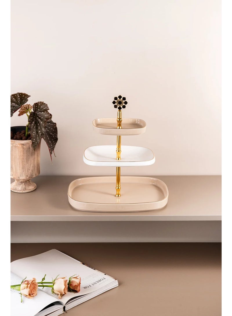 Miral 3 Layer Stand From Mirral - Beige + Gold - Image 3