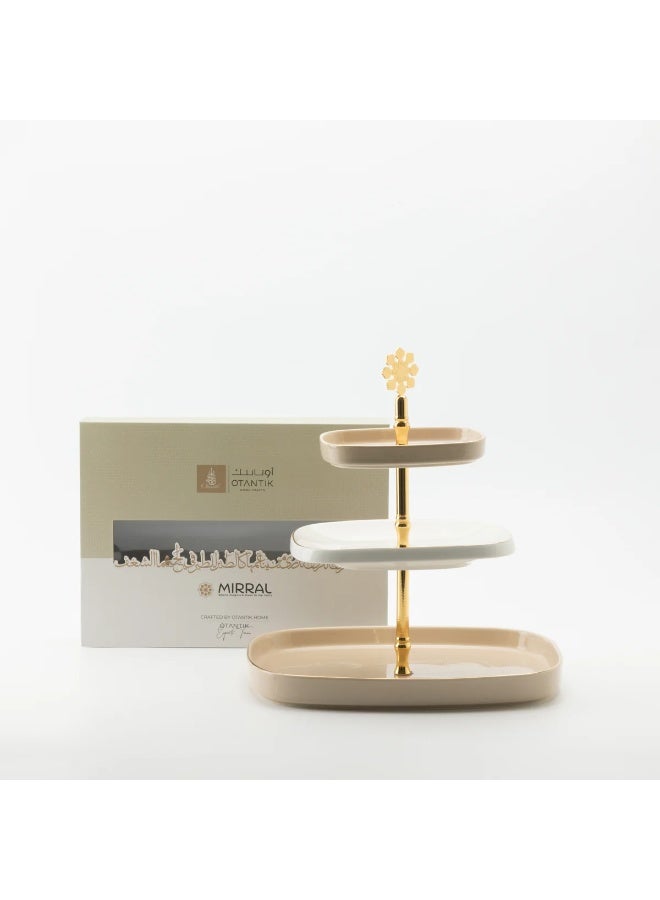 Miral 3 Layer Stand From Mirral - Beige + Gold - Image 1