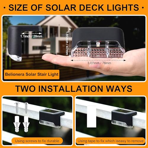 BELIONERA Solar Light Outdoor Home Garden Stair Light, Waterproof Solar Lamp for Step, Raillling, Balcony, Deck, Patio, Yards, Ladder, Farm, Terrece, Fences Solar Powered LED Light (8, Universal) - Image 2