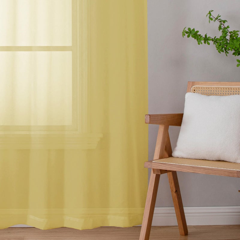 Lecloud Yellow Sheer Curtains 84 Inches Long 2 Panels, Light Filtering Voile Window Curtains for Bedroom Living Room, Dual Rod Pocket Semi Sheer Window Treatments, 40 W x 84 L Inches - Image 4