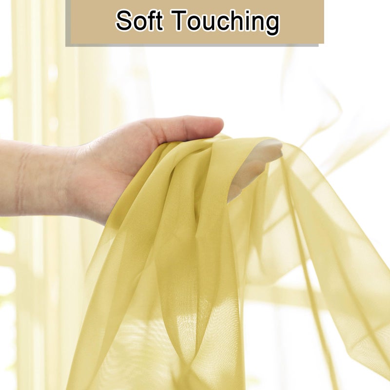 Lecloud Yellow Sheer Curtains 84 Inches Long 2 Panels, Light Filtering Voile Window Curtains for Bedroom Living Room, Dual Rod Pocket Semi Sheer Window Treatments, 40 W x 84 L Inches - Image 3