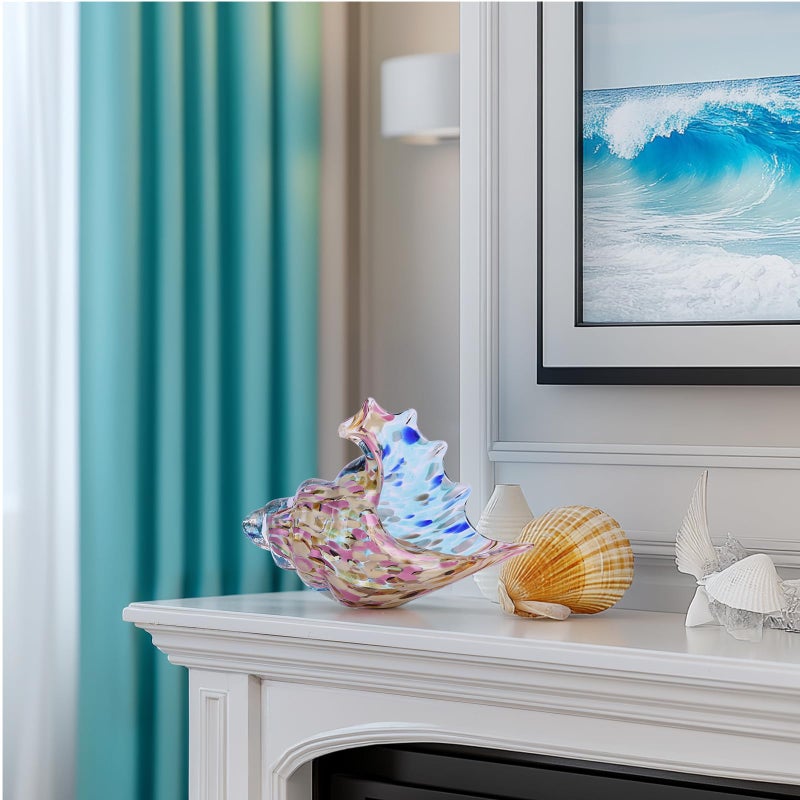 DOVDOV Hand Blown Glass Conch Figurines, Stained sea Glass Artwork, sea Shell Coastal Decorations for Beach Themed Rooms, TV cabinets, Living Rooms, Coffee Table Stands, Dining Table centerpieces. - Image 4