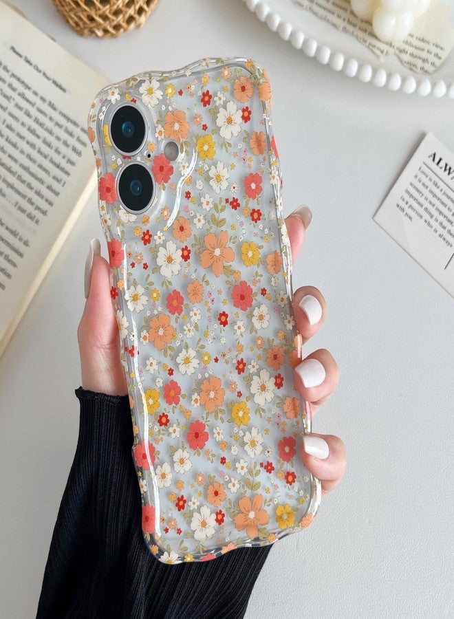 RALEAVO جراب RALEAVO مزين بالزهور لهاتف iPhone 17، جراب شفاف مزين بالزهور بتصميم مموج لطيف، غطاء مموج للبنات والسيدات، غطاء واقٍ ناعم ونحيف من مادة TPU مقاوم للصدمات لهاتف iPhone 17 - زهرة صفراء - Image 2