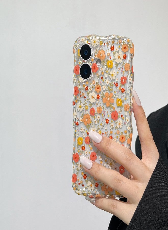 RALEAVO جراب RALEAVO مزين بالزهور لهاتف iPhone 17، جراب شفاف مزين بالزهور بتصميم مموج لطيف، غطاء مموج للبنات والسيدات، غطاء واقٍ ناعم ونحيف من مادة TPU مقاوم للصدمات لهاتف iPhone 17 - زهرة صفراء - Image 1