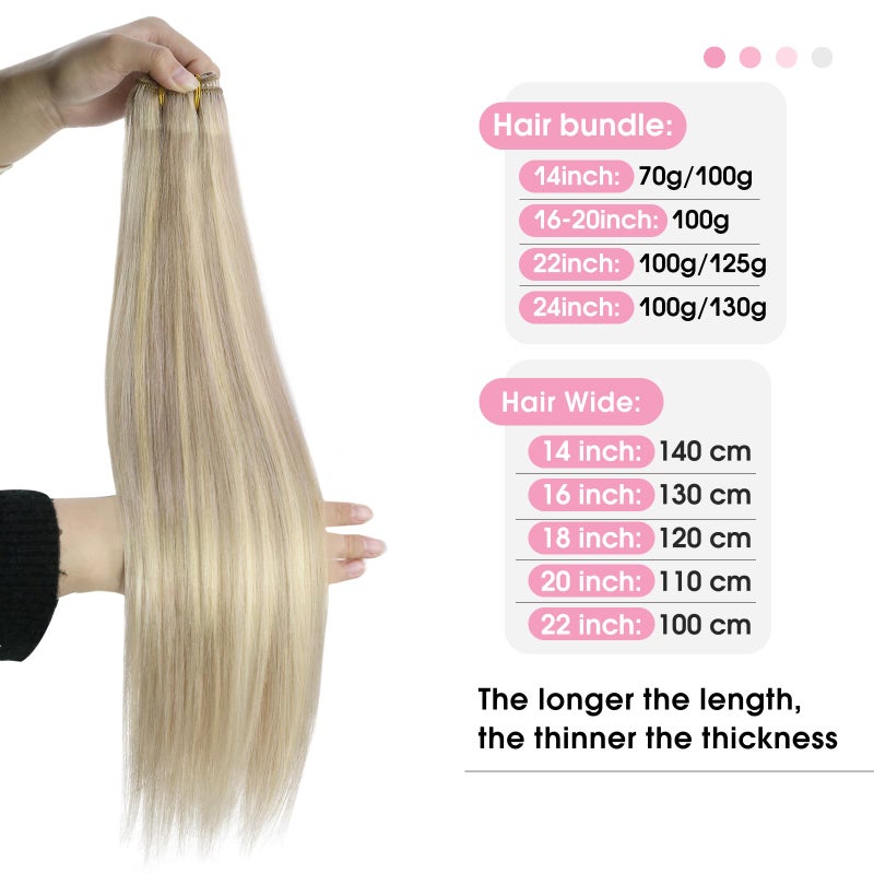 YoungSee Weft Hair Extensions Highlight Warm Ash Blonde Mix Bleach Blonde Human Hair Sew in Extensions Highlights Hair Extensions Weft Soft Remy Hair 18Inch 100G - Image 2