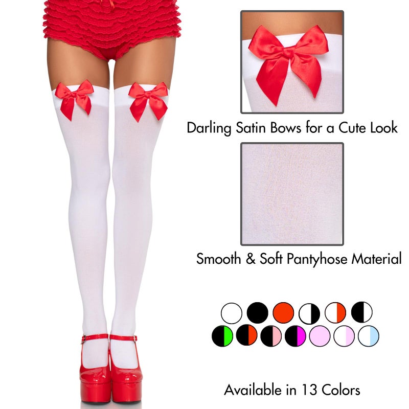 Leg Avenue womens Satin Bow Accent Thigh Highs Costume Accessories, White/Red, One Size US - Image 3