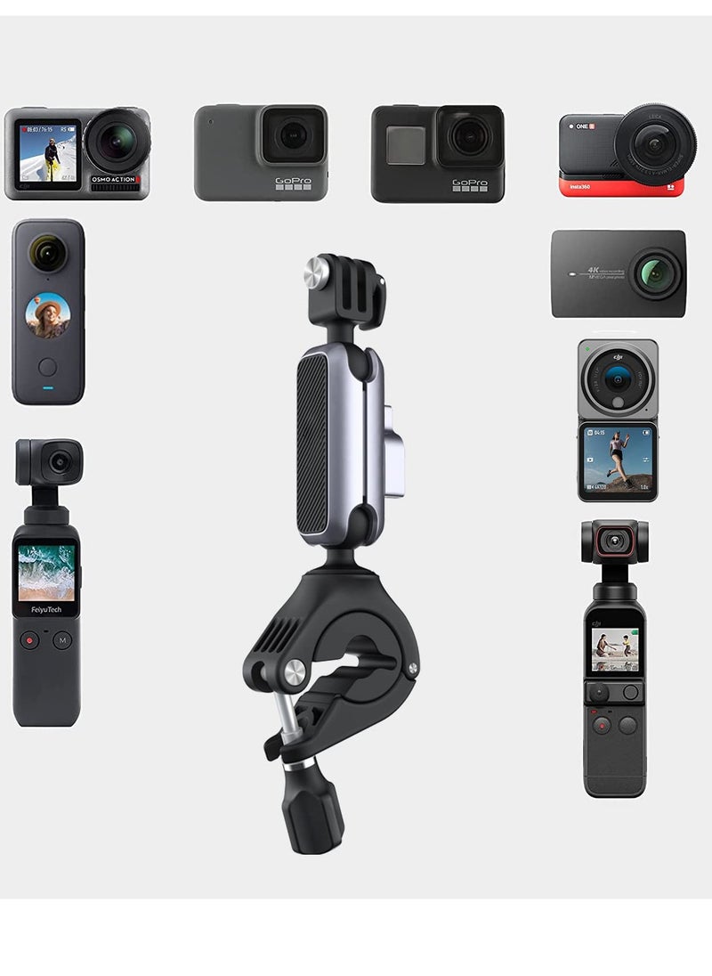 SYOSI - Action Camera Handlebar Mount for DJI Action 2, GoPro 10, GoPro 7/8/9 Adjustable Motorcycle Handlebar for OSMO Action/Pocket 2/ Pocket Action Camera Bike Mount for Insta 360 - Image 1