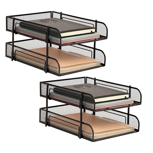 Mind Reader Paper Tray, Desk Organizer, Stackable, Storage, Office, Metal Mesh, 10.5" L x 13.25" W x 7.5" H, Set of 2, Black - Image 1