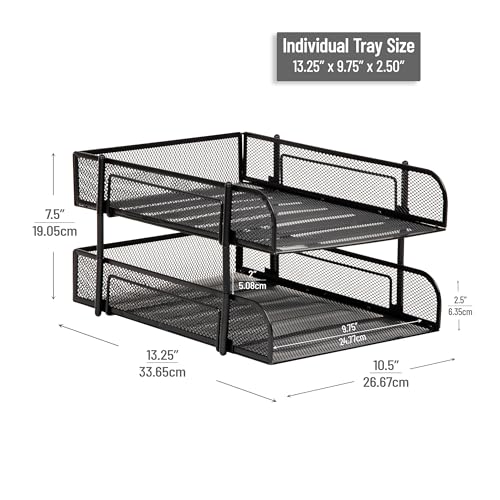 Mind Reader Paper Tray, Desk Organizer, Stackable, Storage, Office, Metal Mesh, 10.5" L x 13.25" W x 7.5" H, Set of 2, Black - Image 3