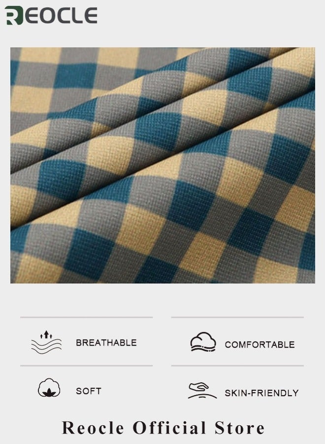 REOCLE Men's Shirt Thin Plaid Shirt Short Sleeve Button Down Shirts for Gentlemen Cotton Regular Fit Casual Gingham Non-iron Shirts - Image 4