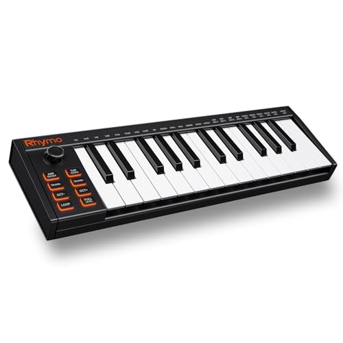 RHYMO 25 Key MIDI Keyboard Controller, USB Bus-Powered Portable Piano with Arpeggiator, Tap Tempo, Sustain Pedal, Compatible with GarageBand, FL Studio, Ableton for Mac/PC/iOS - Image 1