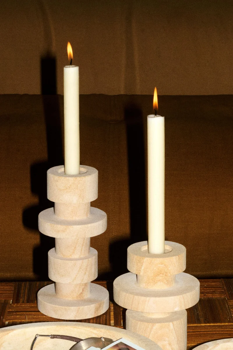 H&M Large sandstone candle holder