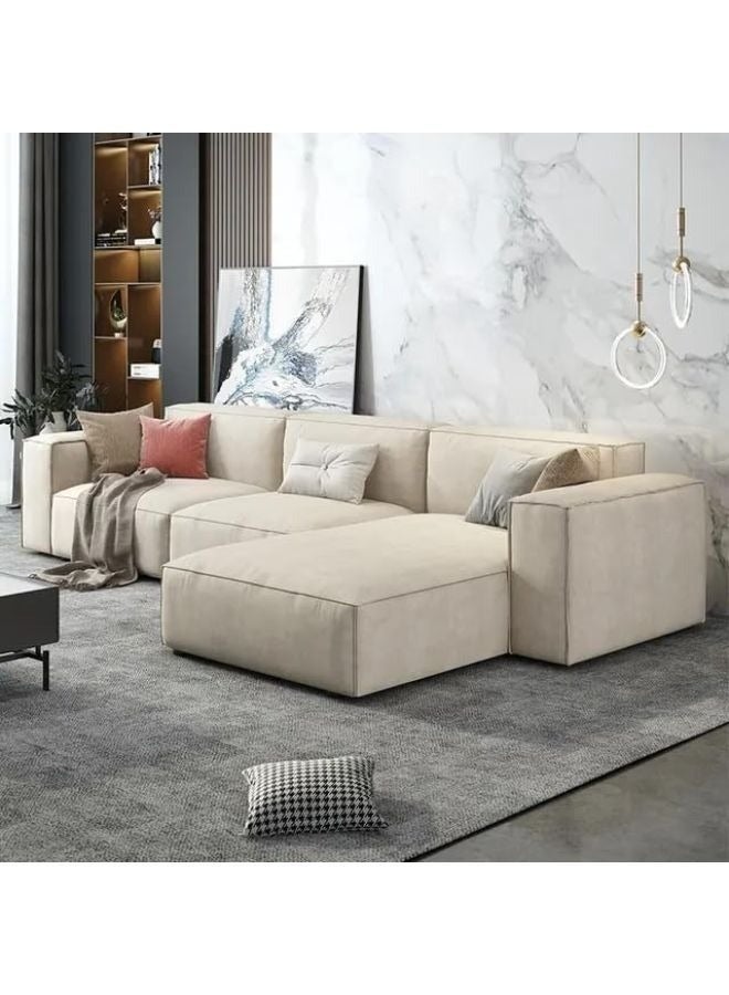 الزخارف للمفروشات طقم كنب زاوية فاخر على شكل حرف L من لبنى - تصميم عصري، تنجيد مخملي ناعم، كنب مريح لغرفة المعيشة - لون أبيض كريمي - Image 1