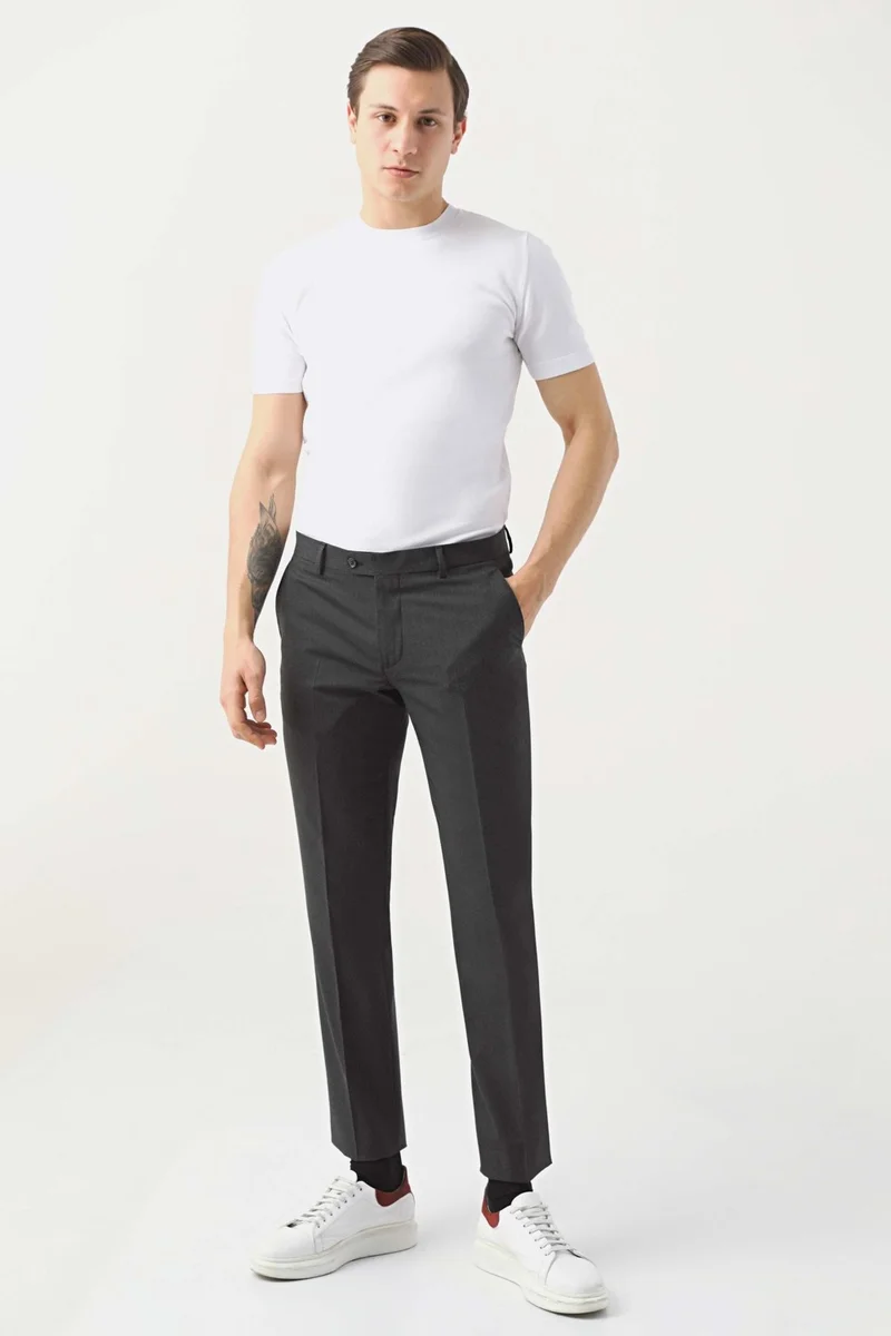 دي أس دامات D'S Groom Ds Groom Comfort Anthracite Plain Travel Fabric Trousers