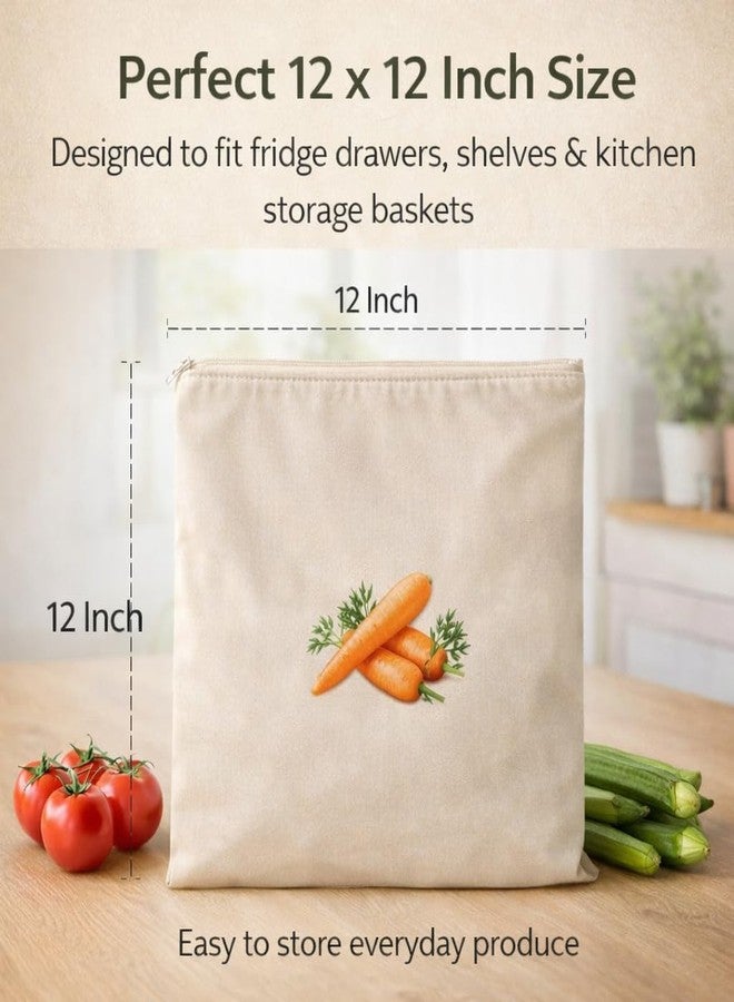 CAVERNSHOP Cotton Reusable Vegetable Storage Bags for Fridge, 10 Pcs Washable Breathable Zipper Cloth Produce Bags for Fruits & Vegetables, Eco-Friendly Plastic-Free Kitchen Organizer, 12 x 12 Inch - Image 2