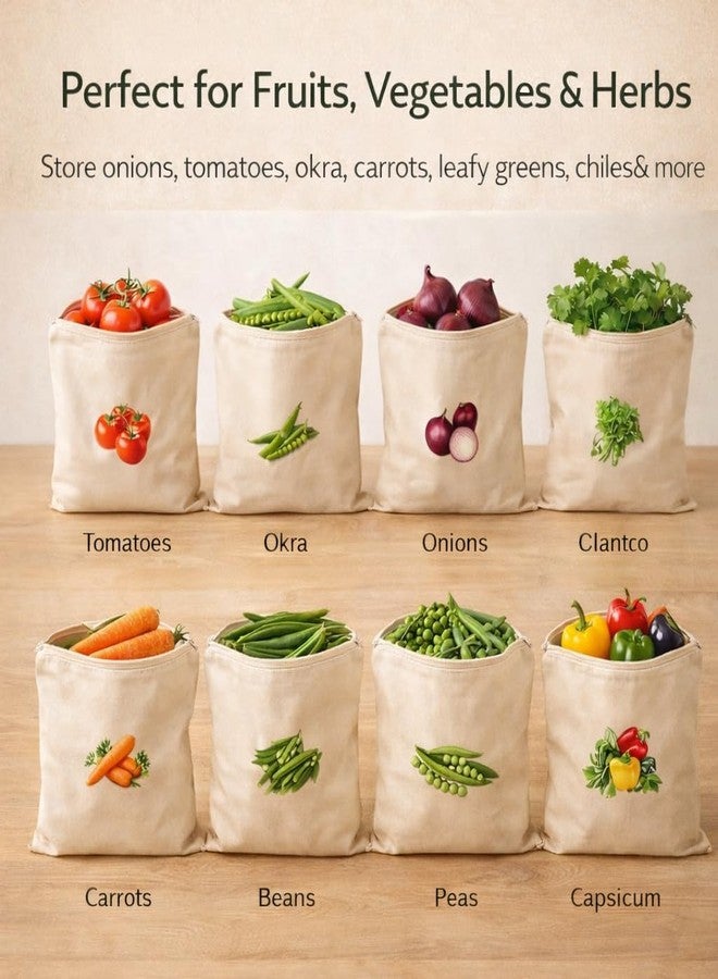 CAVERNSHOP Cotton Reusable Vegetable Storage Bags for Fridge, 10 Pcs Washable Breathable Zipper Cloth Produce Bags for Fruits & Vegetables, Eco-Friendly Plastic-Free Kitchen Organizer, 12 x 12 Inch - Image 4
