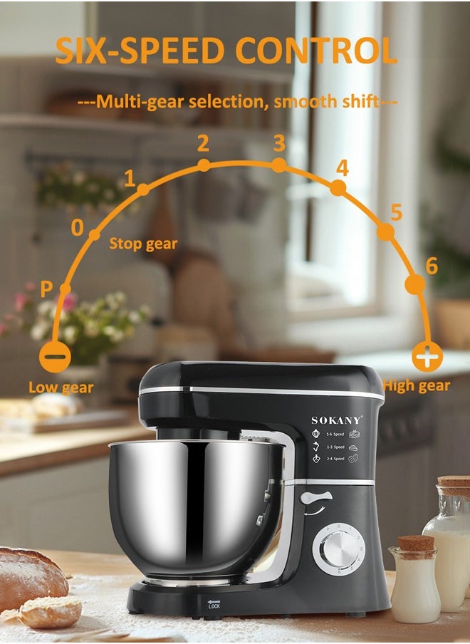 sokany Kitchen Stand Mixer,  with 8L Stainless Steel Bowl, 6 Speed Settings, Electric Food Mixer with Dough for Versatile Baking, Mixing and Kneading, Ideal for Precision Baking ,SK-275,Black/Silver  - Image 2