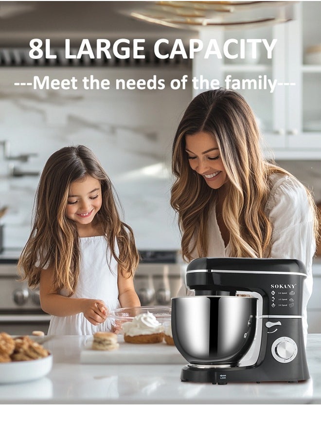 sokany Kitchen Stand Mixer,  with 8L Stainless Steel Bowl, 6 Speed Settings, Electric Food Mixer with Dough for Versatile Baking, Mixing and Kneading, Ideal for Precision Baking ,SK-275,Black/Silver  - Image 5