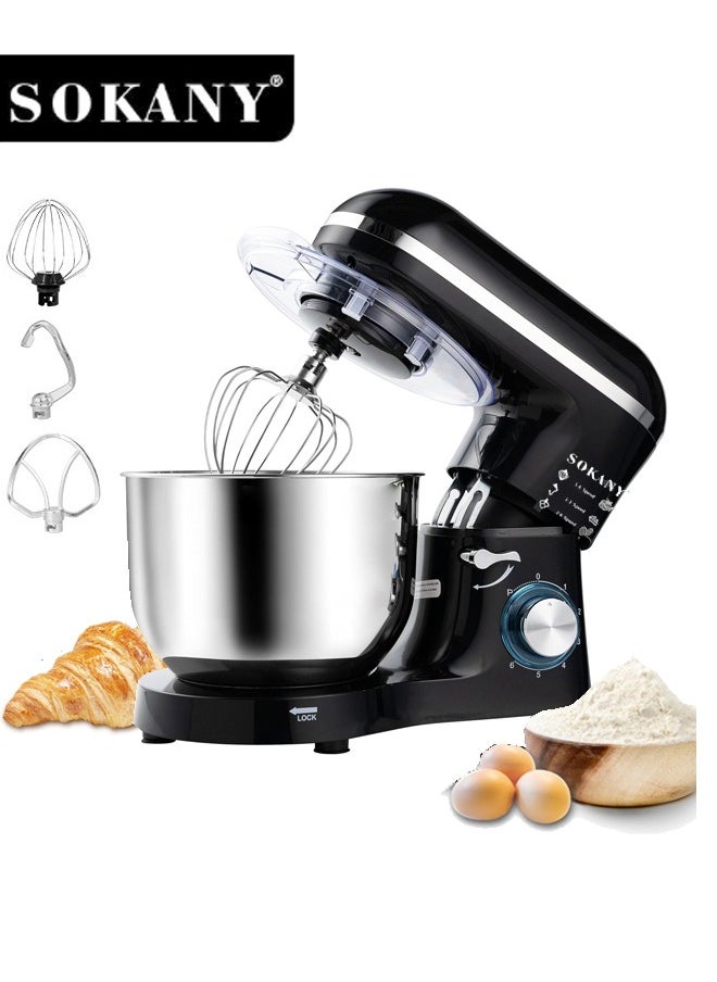 sokany Kitchen Stand Mixer,  with 8L Stainless Steel Bowl, 6 Speed Settings, Electric Food Mixer with Dough for Versatile Baking, Mixing and Kneading, Ideal for Precision Baking ,SK-275,Black/Silver  - Image 1