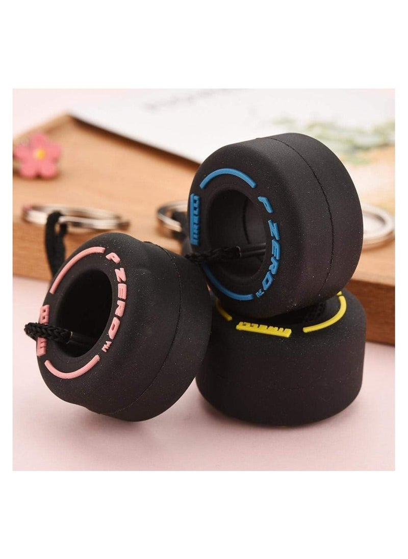 Simulation Cartoon Small Tire Keychain, Fashion Ultra Soft Rubber Tire Key Ring Racing Key Chain Pendants, Car Part Model Keyfob, 3 Pack