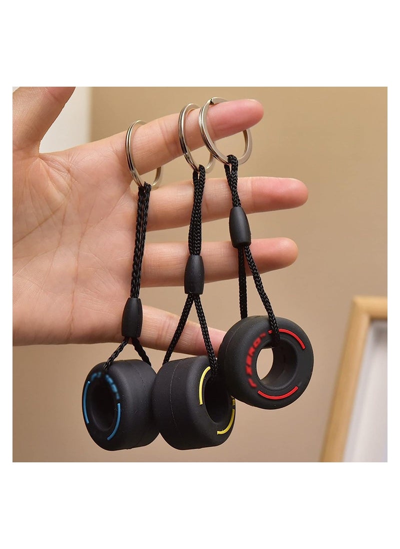 Simulation Cartoon Small Tire Keychain, Fashion Ultra Soft Rubber Tire Key Ring Racing Key Chain Pendants, Car Part Model Keyfob, 3 Pack