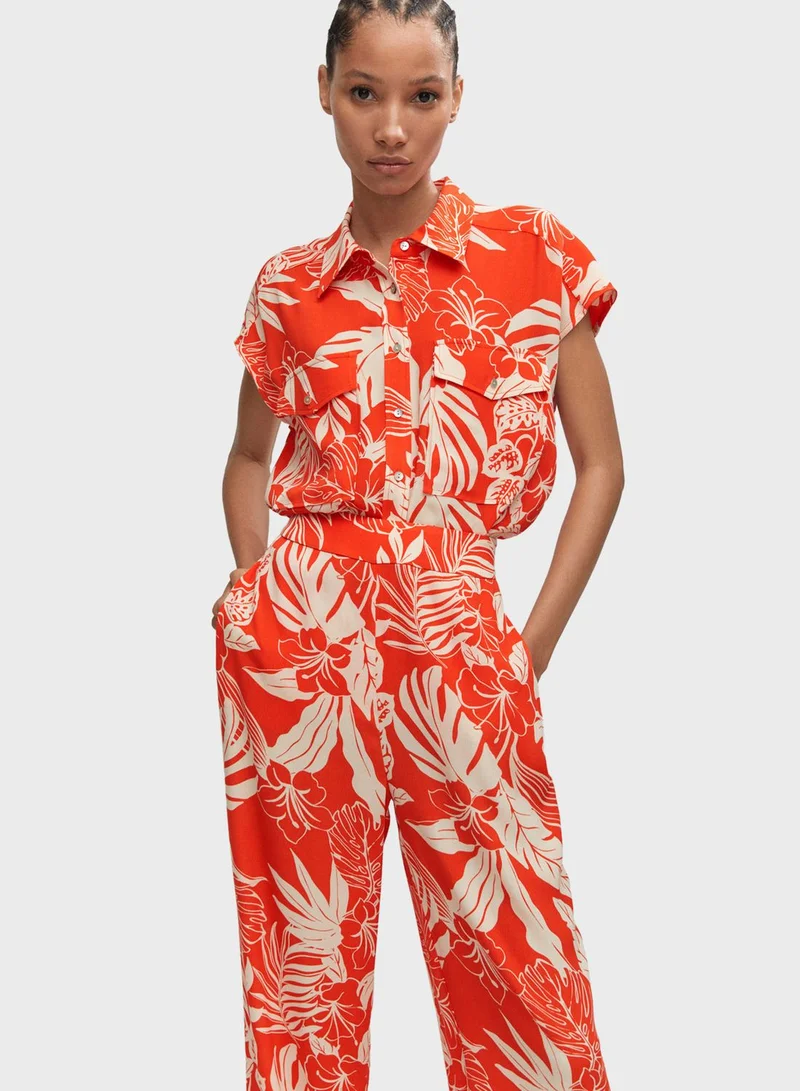 مانجو قميص بأزرار مطبوع بتفاصيل جيب