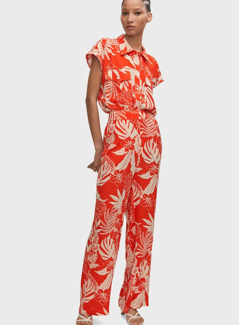 مانجو قميص بأزرار مطبوع بتفاصيل جيب