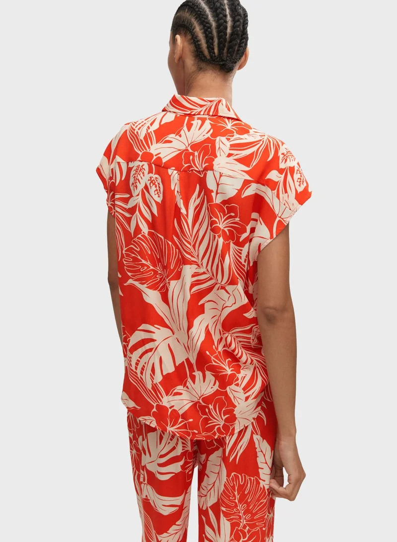 مانجو قميص بأزرار مطبوع بتفاصيل جيب