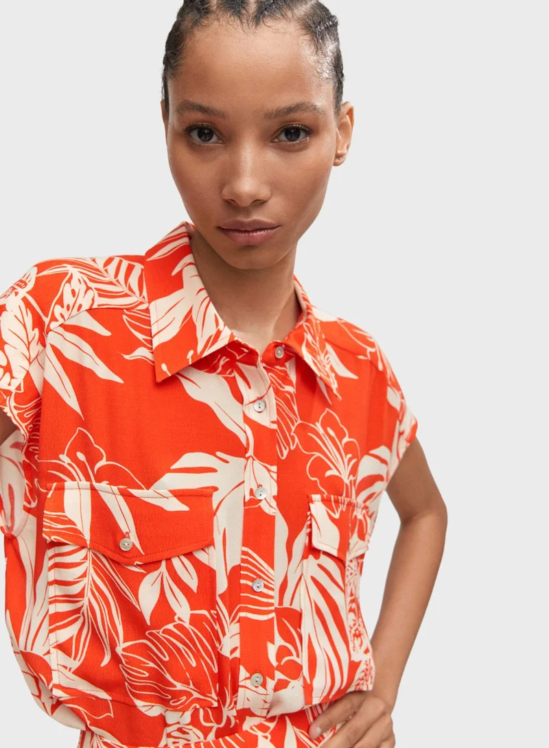 مانجو قميص بأزرار مطبوع بتفاصيل جيب