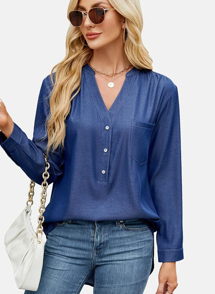 YUNIQEE Blue Plain Regular Fit Shirt