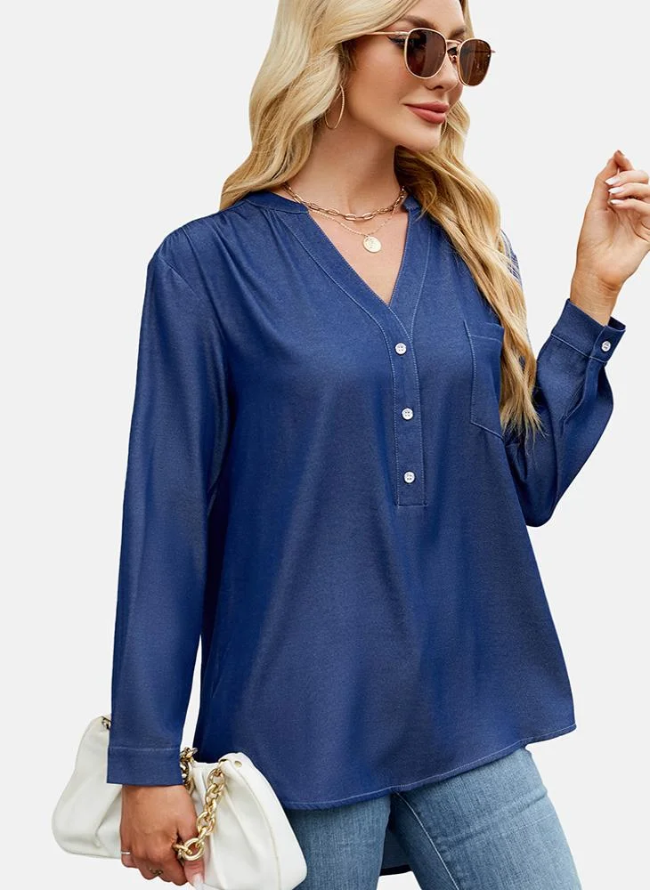 YUNIQEE Blue Plain Regular Fit Shirt