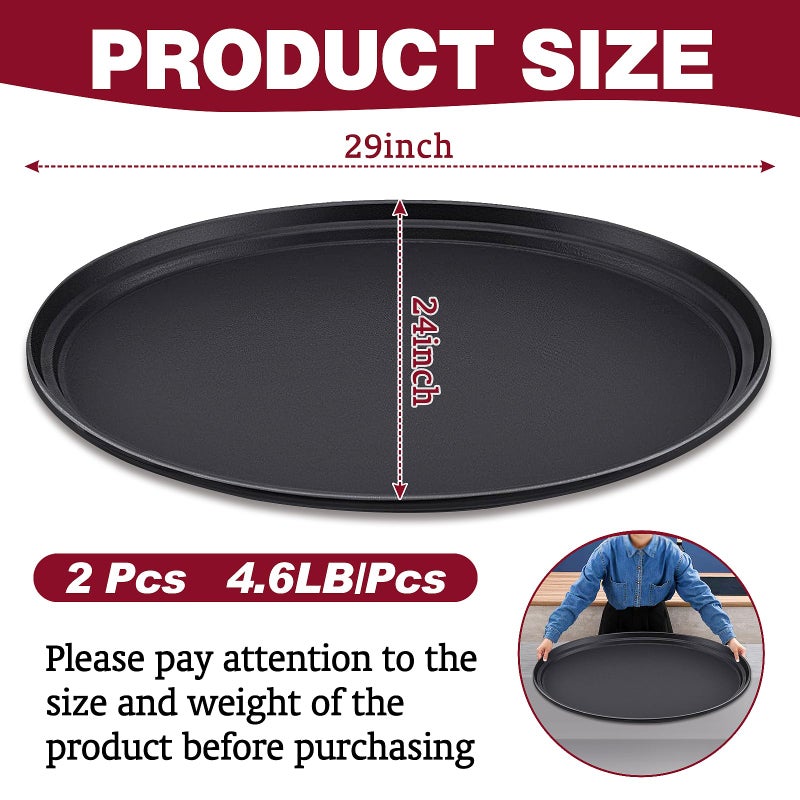 Dapuri 2 Pcs Large Restaurant Serving Trays 24" x 29" Oval Plastic Food Serving Tray Non Slip Rubber Lined Black Serving Tray for Cafeteria (2) - Image 2