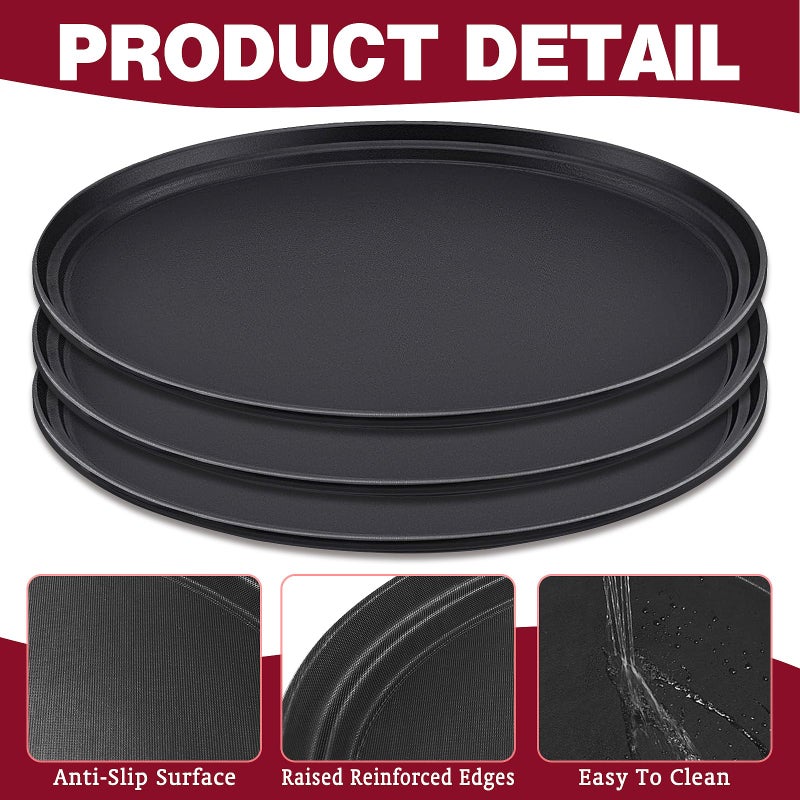 Dapuri 2 Pcs Large Restaurant Serving Trays 24" x 29" Oval Plastic Food Serving Tray Non Slip Rubber Lined Black Serving Tray for Cafeteria (2) - Image 4