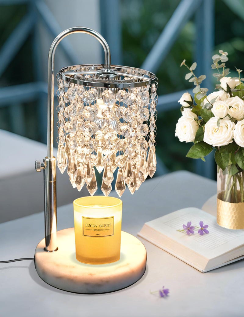 FVTLED Candle Warmer Lamp with Timer Dimmable, Birthday Gifts for Women, Wax Melt Warmer for House Warming Gifts New Home Decor, Adjustable Height Crystal Candle Lamp for Jar Candles with 3 Bulbs, Silver - Image 1