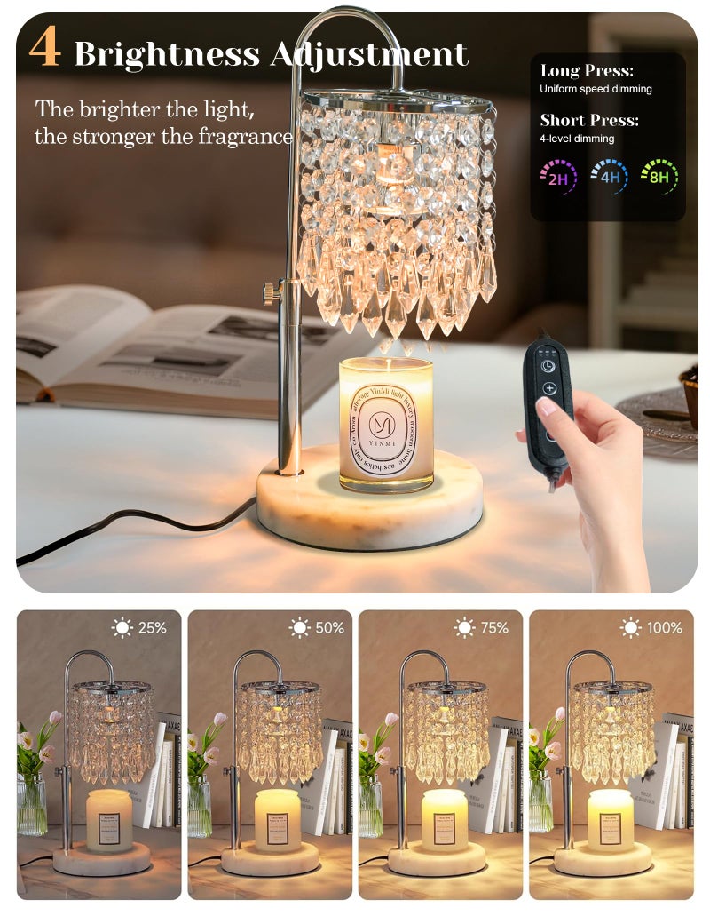 FVTLED Candle Warmer Lamp with Timer Dimmable, Birthday Gifts for Women, Wax Melt Warmer for House Warming Gifts New Home Decor, Adjustable Height Crystal Candle Lamp for Jar Candles with 3 Bulbs, Silver - Image 4