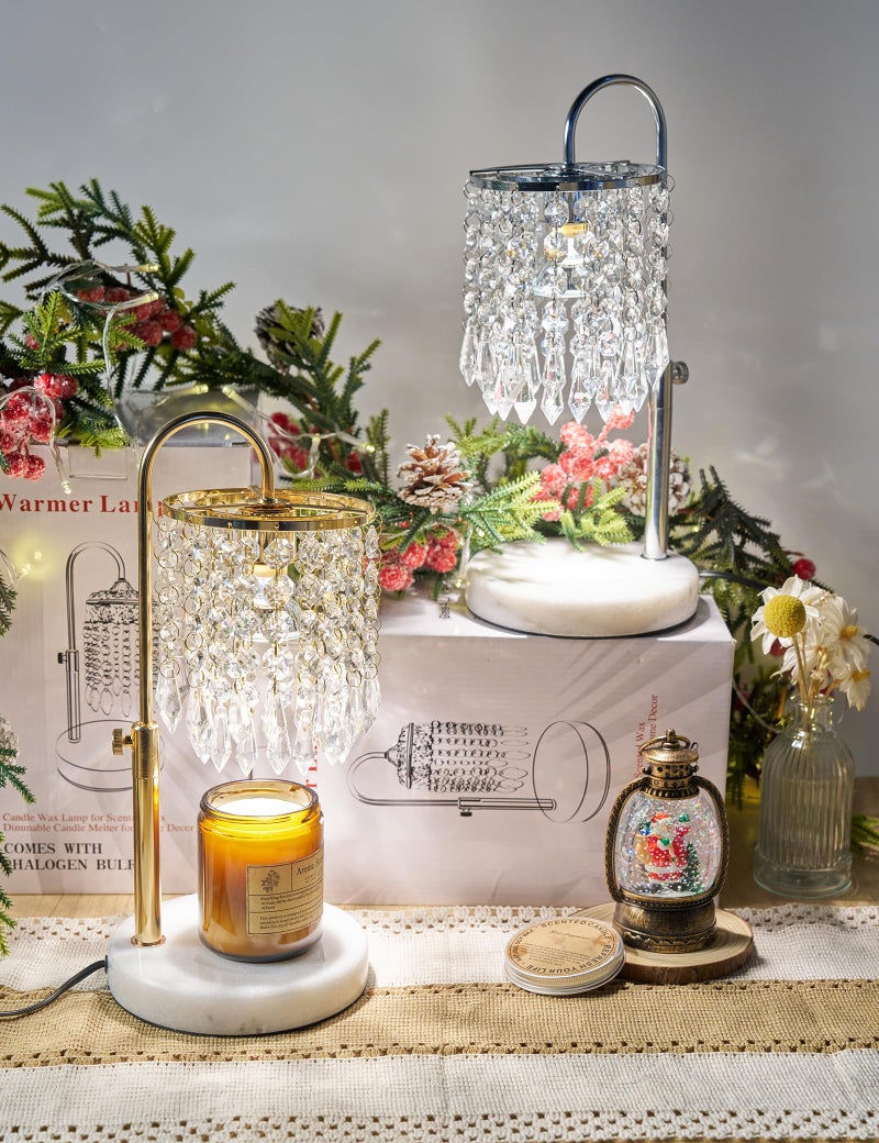 FVTLED Candle Warmer Lamp with Timer Dimmable, Birthday Gifts for Women, Wax Melt Warmer for House Warming Gifts New Home Decor, Adjustable Height Crystal Candle Lamp for Jar Candles with 3 Bulbs, Silver - Image 2