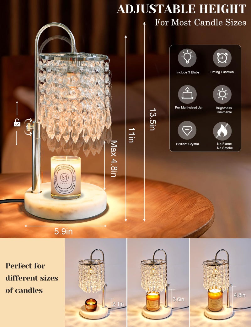 FVTLED Candle Warmer Lamp with Timer Dimmable, Birthday Gifts for Women, Wax Melt Warmer for House Warming Gifts New Home Decor, Adjustable Height Crystal Candle Lamp for Jar Candles with 3 Bulbs, Silver - Image 3