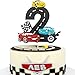 MEMOVAN Race Car 2nd Cake Topper Two Fast Cake Topper Racing Car Birthday Cake Decoration for Racing Car Checkered Flag Themed Girl Boy 2 Years Birthday Party Decoration Double Sided - Image 3