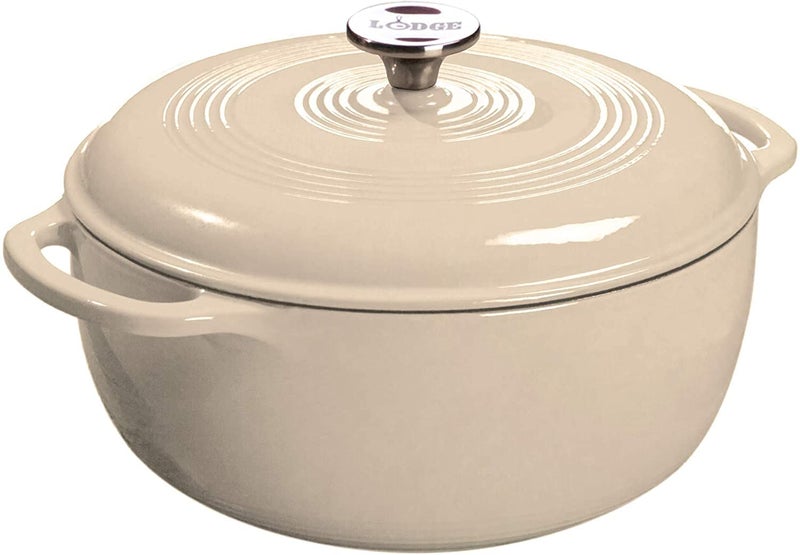 Lodge 7.5 Quart Enameled Cast Iron Dutch Oven with Lid – Dual Handles – Oven Safe up to 500° F or on Stovetop - Use to Marinate, Cook, Bake, Refrigerate and Serve – Sandalwood - Image 1