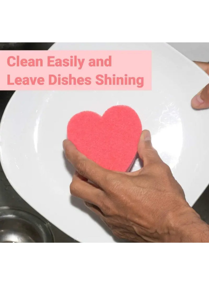 إلي  2 إسفنجة أطباق على شكل قلب - فرشاة متينة للمقالي والأواني والتنظيف متعدد الأغراض - Image 3