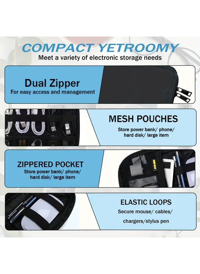 Black Electronics Travel Organizer Case For Cables Phone SD Card Accessories - Image 4