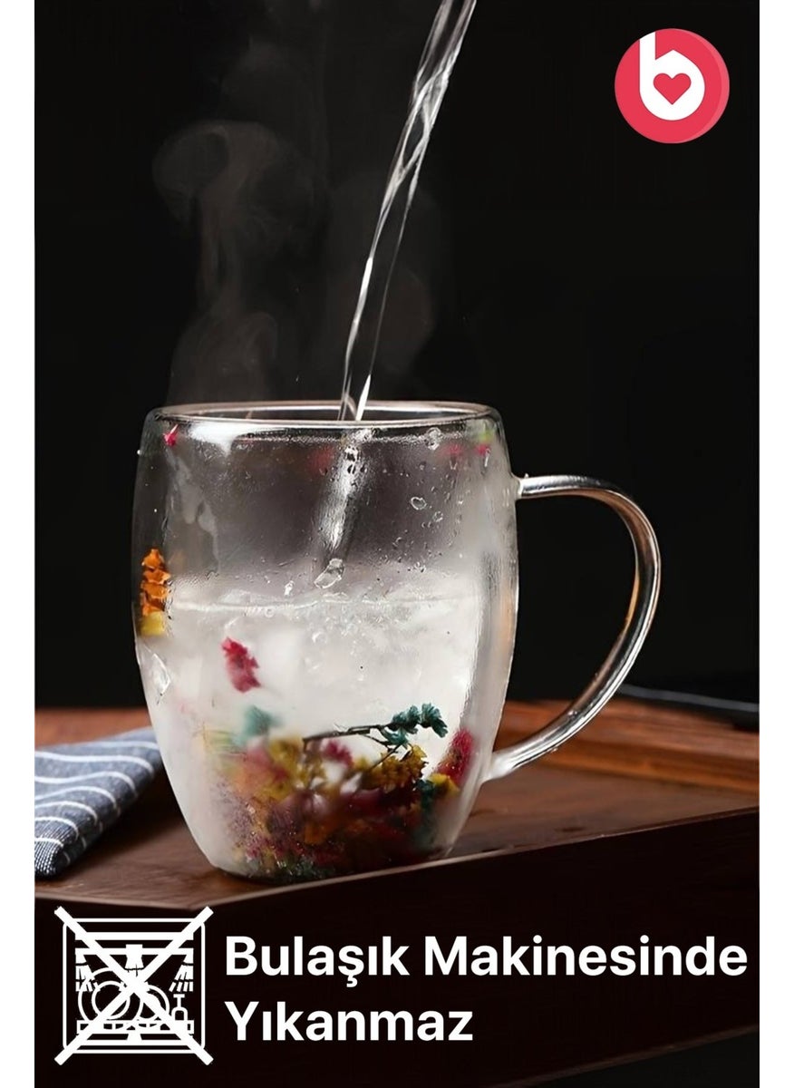 Bizimevde Double Walled 250ML Glass Mug with Handle - Floral  - Image 2